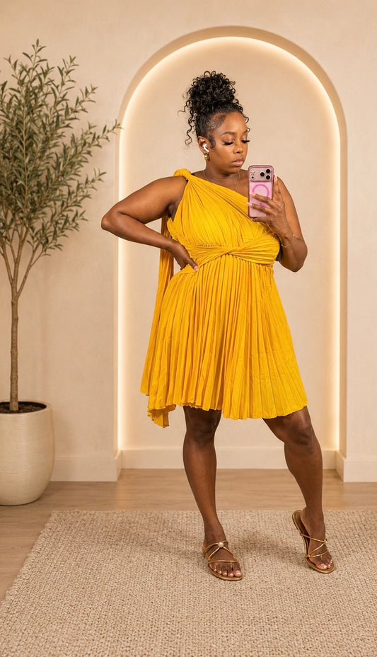 Golden Pleaded Dress